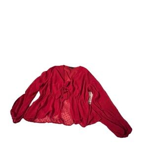 Women’s pretty little thing red cropped blouse with tie up detail